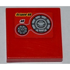 bpb0587 Red Tile 2 x 2 with 'Octane-88', 'oil' and 2 Filler Caps Pattern (Sticker) - Set 9441